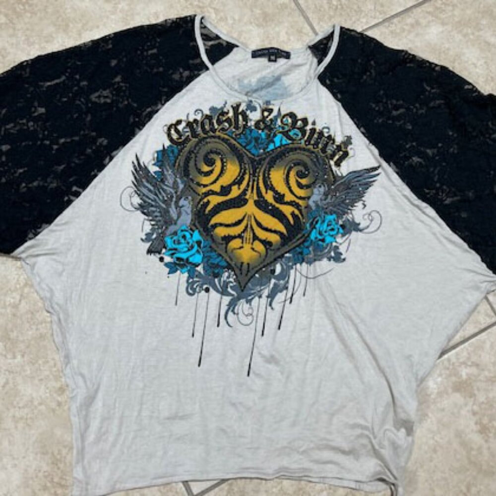 CRASH and BURN embellished top M, L